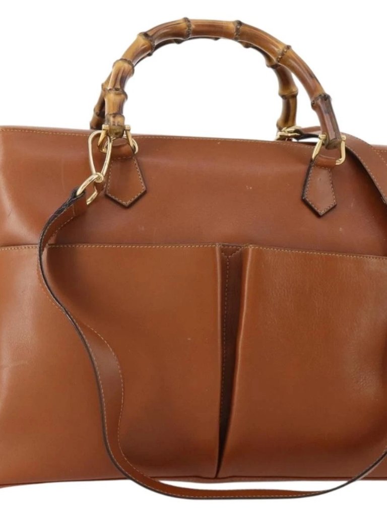 Gucci Bamboo Hand Bag Leather 2way Brown Gold 002 2855 0322 0 Auth 182806
